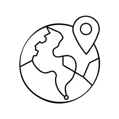 World map with location pin travel route on earth globe