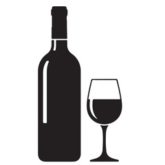 Simple Black and White Wine Bottle and Glass Illustration