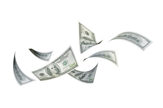 Floating of 100 dollar on white
