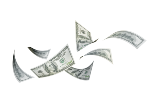 Floating of 100 dollar on white