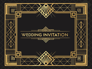 A seamless golden geometric pattern creates an elegant vintage border design, perfect for cards or retro wallpaper illustration elements