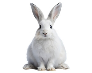 Obraz premium Close up of a fluffy white rabbit sitting attentively isolated on transparent background