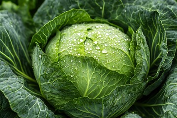 Fototapeta premium Fresh Green Cabbage: Close-Up View of a Healthy Vegetable
