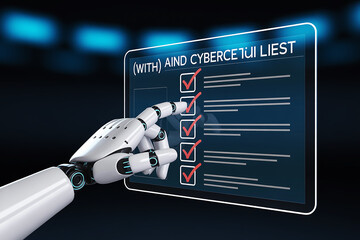Photo of robot hand interacting with a digital checklist on a screen
