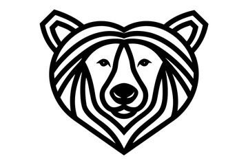 Abstract Five-Line Bear Head with Ears and Snout &ndash; Minimalist White Background Art