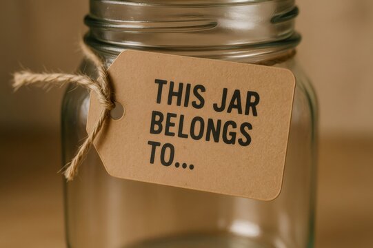 Glass jar featuring a blank tag for personalization, tied with rustic twine, inviting customization for ownership or gifting purposes