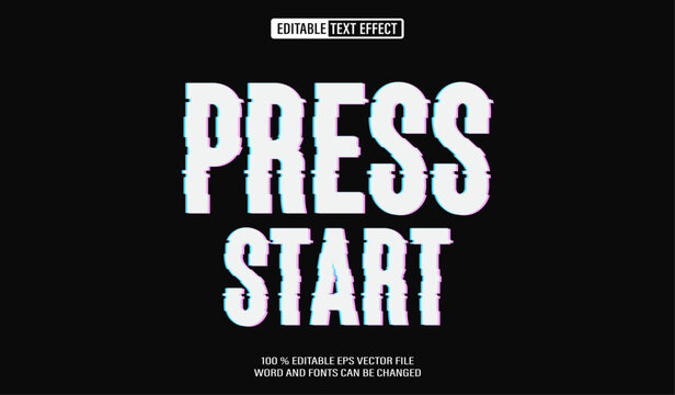 Editable 3d text style effect - Press Start Game Glitch text effect Template