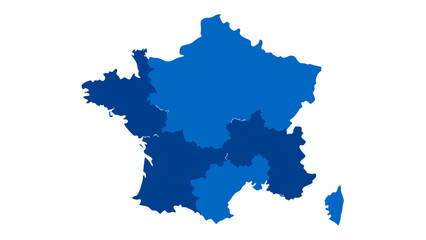 Fototapeta premium Blue Map of France Showing Regions on a White Background
