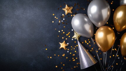 Glittering new year celebration with silver and gold decorations