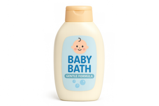 Baby bath gentle formula bottle isolated on transparent background