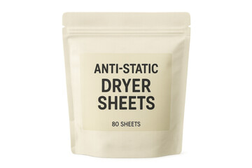 Anti-static dryer sheets in resealable packaging on transparent background