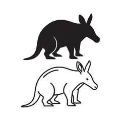 Fototapeta premium Exquisite Minimalist Aardvark Profile - Silhouette and Lineart Duo - Aardvark silhouette - Aardvark lineart - Aardvark vector - silhouette & lineart of Aardvark