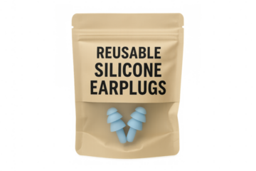 Reusable silicone earplugs pack on transparent background
