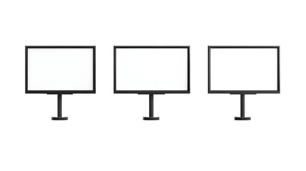 Obraz premium Three blank billboards on stands with black frames in a row against white background