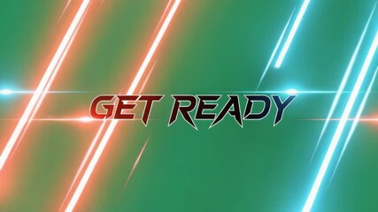 Energetic get ready animation with dynamic light streaks and a vibrant green backdrop creating anticipation and excitement for an upcoming event or game