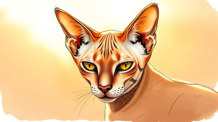 Hand-drawn color sketchnote style sphinx cat, warm golden hour light, soft light, detailed fur texture, smooth blending, sunrise or sunset..jpg