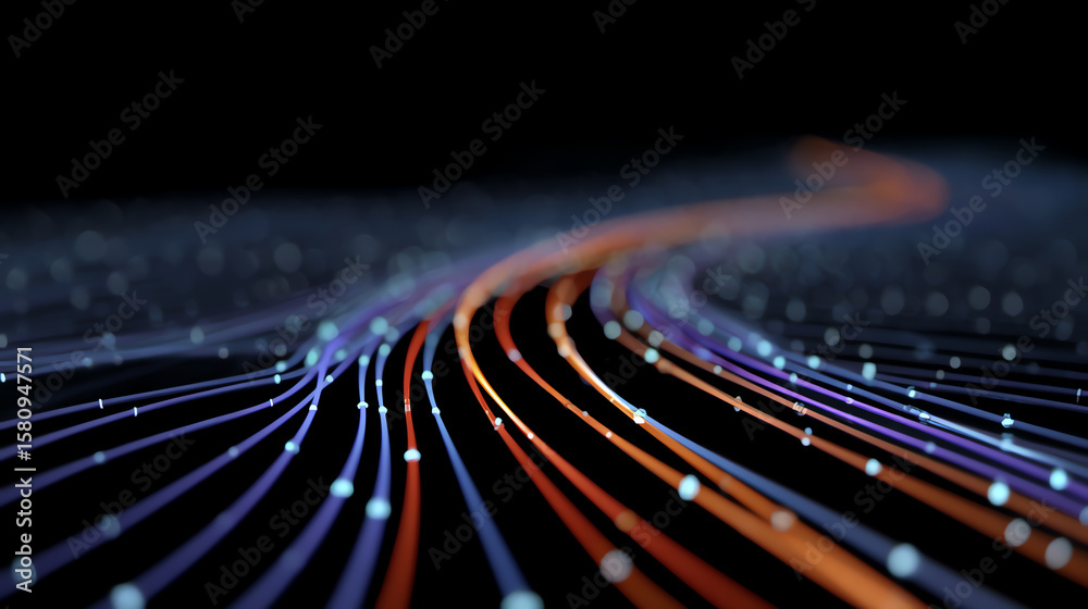 Poster a mesmerizing abstract representation of flowing lines and lights, symbolizing digital networks and 
