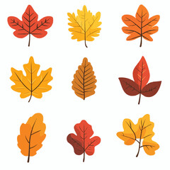Obraz premium Minimal and warm clipart set of autumn leaves in flat naive style, perfect for printable greeting cards, fall-themed gift tags, and seasonal labels