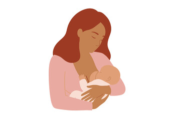 A mother with auburn hair breastfeeding her baby in a pink top