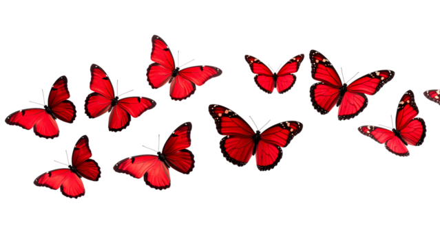 A Beautiful Flight Red Butterflies Dance on a Transparent Background Delicate Wings Joyful Nature