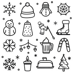 Winter Icon Set, Snow, Holiday, Weather & Christmas Line Icons in Minimal Style