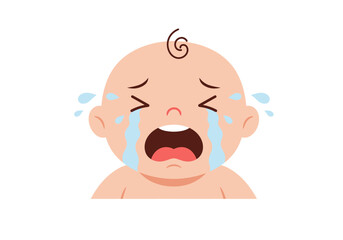 Baby illustration crying with tears open mouth curly hair on head
