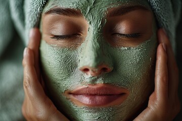 Woman Receiving a Rejuvenating Green Facial Mask Treatment