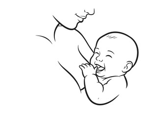 Mother and baby outline art Baby is laughing and reaching