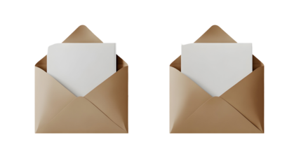 Two open brown envelopes with white sheets on neutral background