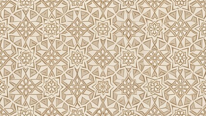 Intricate Beige and Brown Geometric Starburst Pattern, Ideal for Textile Design, Wallpaper, and Surface Textures
