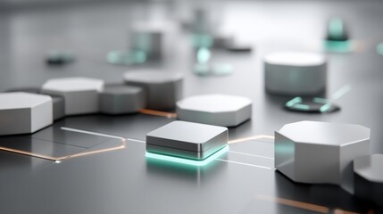 Innovative tech design elements on a sleek surface modern workspace digital art futuristic close-up conceptual visualization