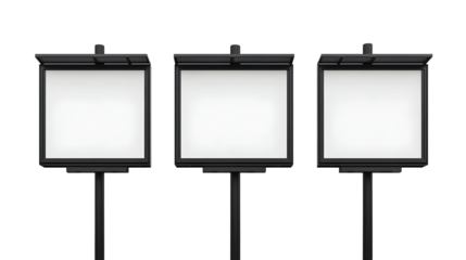Set of three blank outdoor billboards on black stands