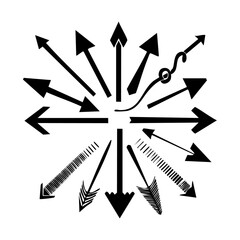 Set of minimalist arrow silhouette icon vectors on white background, perfect for web interfaces, navigation UI, app buttons, direction signs, and infographic elements