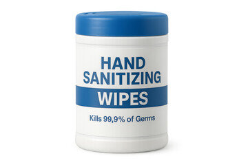 Hand sanitizing wipes container killing 99.9% of germs on transparent background