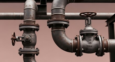 Close-up of Rusted Industrial Pipes with Valves