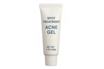 White plastic tube of acne spot treatment gel on transparent background