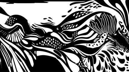 Style linocut design background. Vector linocut nature, floral, vintage illustration