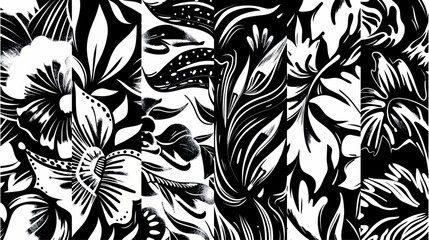 Style linocut design background. Vector linocut nature, floral, vintage illustration