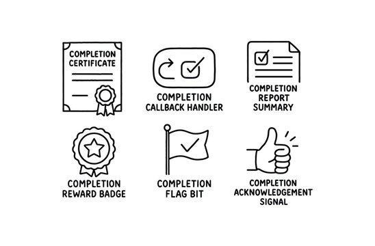 hand drawn cute doodle style isolated completion certificate seal completion callback handler completion report summary completion reward badge completion flag bit completion acknowledgment