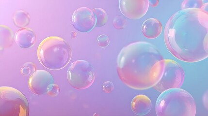Floating iridescent spheres creating a dreamy pastel atmosphere with soft lighting effects