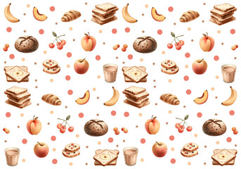 Breads and fruits seamless pattern