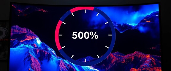 Rotating circle animation on screen shows percentage complete, circle, online
