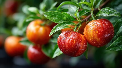 Obraz premium Ripe Yumberries: Close-Up with Raindrops