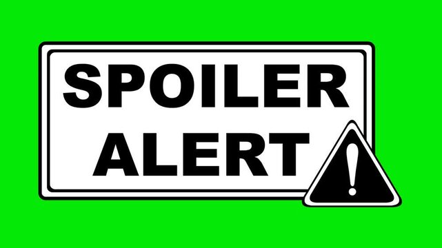 video animation drawing black and white icon spoiler alert text banner message concept icon, on a green chroma key background