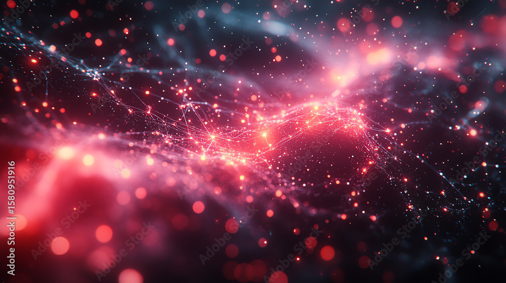 Poster a vibrant abstract visualization showcasing dynamic lines and glowing particles in a cosmic setting,