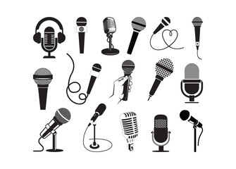 Microphone vector bundle, Microphone clipart, Microphone silhouette.	