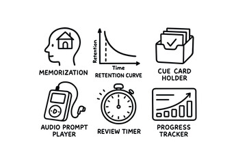 hand drawn cute doodle style isolated memorization memory palace builder memorization retention curve graph memorization cue card holder memorization audio prompt player memorization review