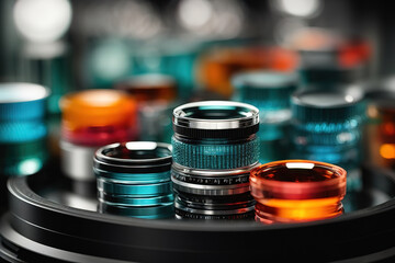 Black and white image of microscope lenses, illustrating the study of a specimen with clarity