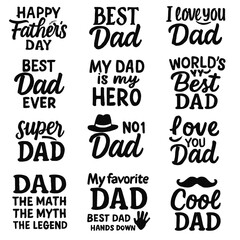 Collection of Father's Day Typography Celebrating Dads with Various Adjectives.