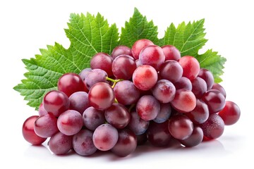 Fresh Red Grapes with Green Leaves on White Background Perfect for Healthy Eating and Fruit Related Concepts